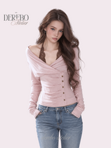 ロゼ レース ホルターネック ロングスリーブ Tシャツ