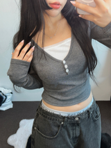 LAYERED SLIM GLAMOUR LONG SLEEVE T SHIRT 🩵🖤🩶3COLOR