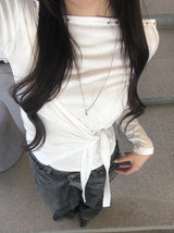 Kojin Studded Wrap Tie Off-Shoulder T-Shirt