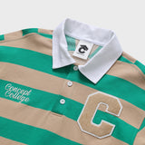 Cpatch Stripe Rugby Sweat Collar T-shirt / Green-Beige [Unisex]