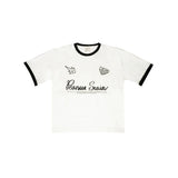 PEANUT STAIN - アクティブ カーシブ リンガー アイボリー ボクシー オーバーサイズド Tシャツ