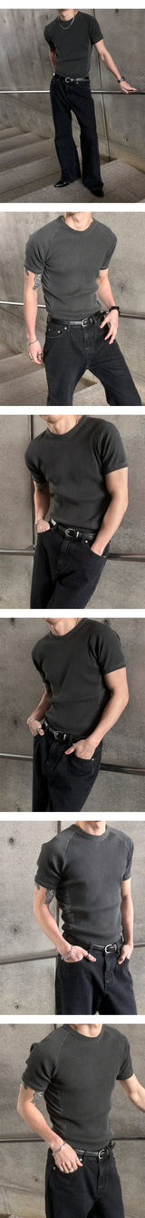 [MUSCLE FIT] Pigment mesh golgi half knit t-shirts(4color)