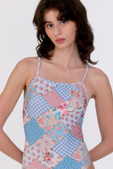 [Bohemian Patchwork_sky blue] Vバック ワンピース スイムウェア