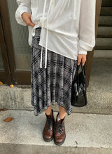 Helena Check Flare Folding Midi Skirt