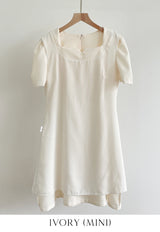 26SS★ Berlin Notch Square-Neck Short Sleeve Tweed Flare One Piece Mini