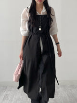 Dot Deep Slit Layered Bustier Long One Piece