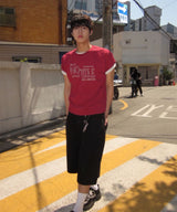 Untitled Frayed Embroidery Crop Short Sleeve Burgundy