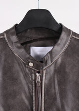 NON COLLAR LEATHER JACKET