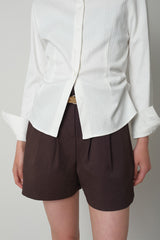 Twill Fintuck Shorts_Brown