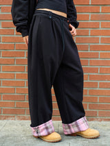 CHECK ROLL UP SWEATPANTS BLACK