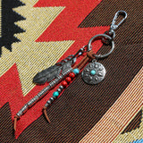 navajo feather & beads keyring brown