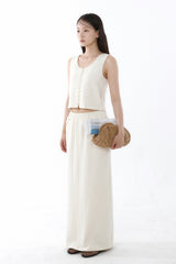 KNIT TEXTURE LONG SKIRT_IVORY