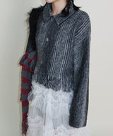 Gamants coloring gradation fringe long-sleeve cropped wool knitwear