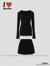 Elise Knitwear Pleats Skirt Cardigan Two-Piece