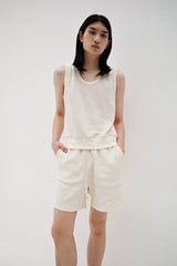 Linen oval neck knit, Cream