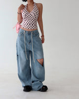 Ribbon Polka Dot Halterneck Sleeveless