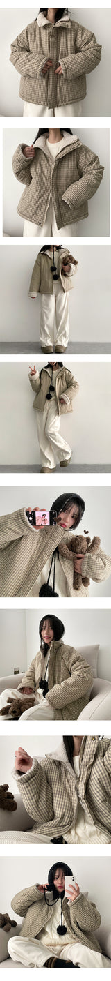 Mons reversible wool checkered padded jumper