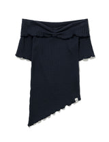 ASYMMETRIC RIB OFF-SHOULDER TEE(NAVY)
