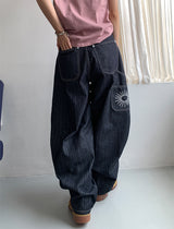 HERRINGBONE NONFADE BALLOON JEANS