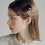 SQUARE VELVET HAIR PIN (BROWN)