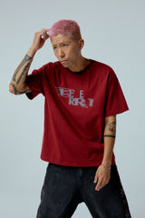 EEERRR Distorted logo over-crop fit T-shirt (Wine)