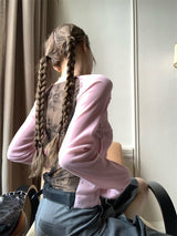 Back see-through lace long-sleeved T-shirt