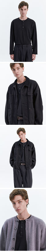 HENLEY NECK LONG SLEEVE T-SHIRT_BLACK