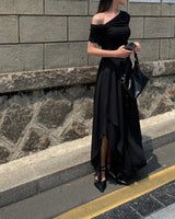 Kun chiffon layered unbalance wrap skirt