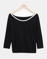 Patin Boat Neck 7-Sleeve Color-Blocked T-Shirt
