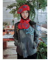 New product UnsocialNight original autumn and winter 水玉模様 ニットスカーフ 両面カラーコントラスト
