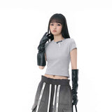 グレーロゴタグフィットクルーネックTシャツ