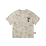 ベージュグレーコットンウォッシュドグラフィックオーバーサイズTシャツ