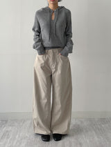 [wool 55%] ミニホールラグランフーデッドニット