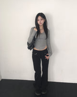 バンディングコットンブーツカットパンツ