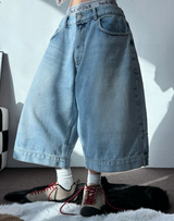 UP SIDE DOWN BACK PATCH CARGO BALLOON DENIM BERMUDA 🩵🖤2COLOR