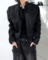 Crop Neck Leather Jacket