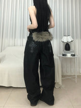 Stud Cross Wide Denim Pants