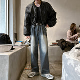 LMN Labo Wide Brush One Tuck Denim Pants (grayish blue)