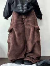 TEDDY BABY 🤎🐻🧸 OVER CARGO STRING FUR PANTS 💚🤎🖤🧡4COLOR