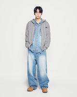 25FW ケーブルニットフーディージップアップ グレー