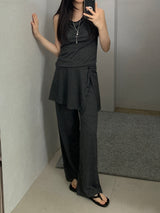 [set] Willow Drape Sleeveless Top &   Elastic-Waist Skirt-Pants Set