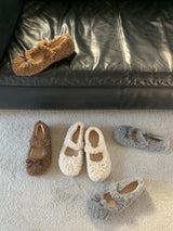 Fluffy Roomy Cozy Fleece Mary Jane Flats