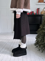 wool unbalanced pleats midi sk(2color)
