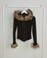 デッカウルフジョットフード付きファーニットジップアップジャケット (Wool Jacket)