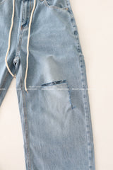 Light blue string strap cutting wide pants