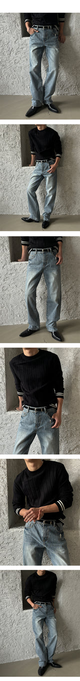 [BASIC ITEM] ライトブラッシュセミワイドデニムパンツ(S-XL)