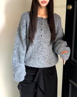 ソダンラウンドヘンリーネックルーズウール長袖ニット
