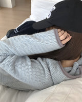 ノニハイネックコントラストフリースニットフーディーTシャツ