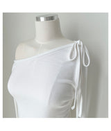 Unbuttoned off-shoulder halter strap long sleeve T-shirt (3 colors)