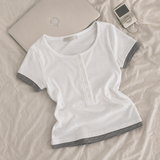 パーコ レイヤード ボタン ショートスリーブ Tシャツ(4 colors)